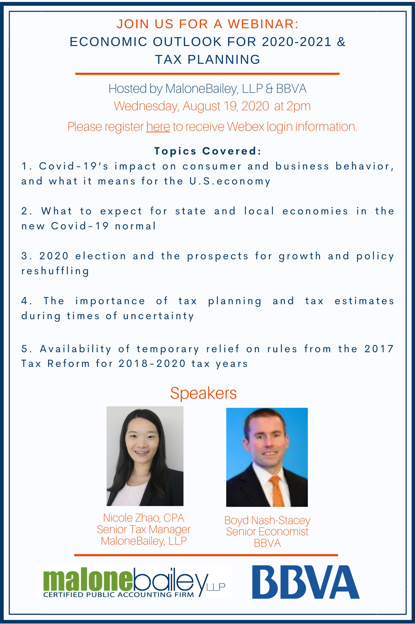 MaloneBailey & BBVA Webinar: Economic Outlook and Tax Planning